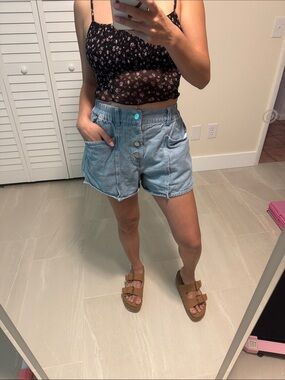 BiBi Light Blue Washed Denim Button-Front Shorts